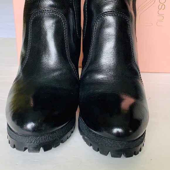 Shiny soft black real leather booties lightweight platform highcut ankle US 10 - Picture 4 of 9